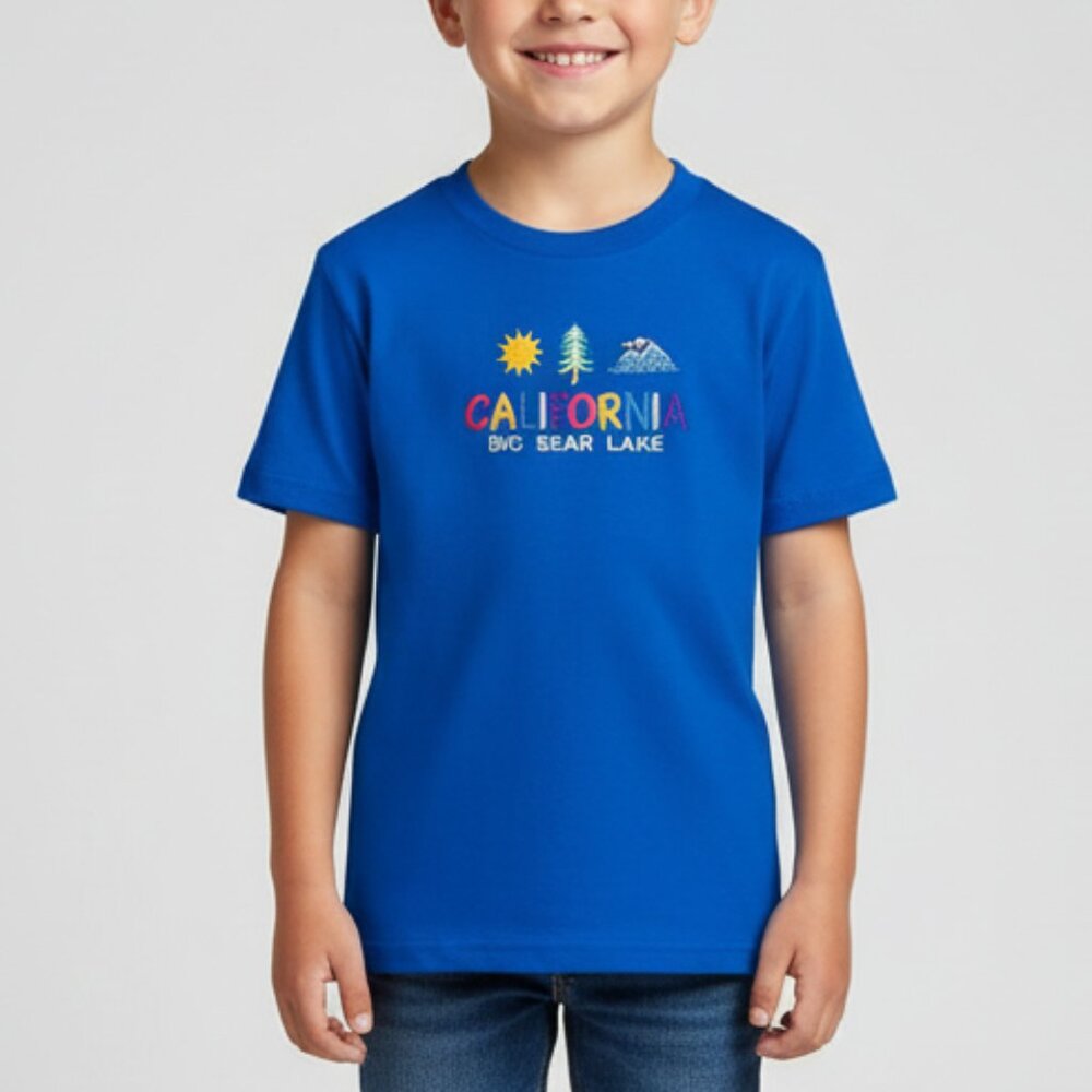 California Kids T-shirt‎ Big Bear Lake Youth Size Small Embroidered Resort Blue